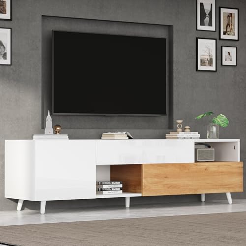 Mydtt Zweifarbiger Hochglanz TV Schrank, Lowboard mit Türen und Schublade, TV Board Fernsehschrank 180cm Lang, Wohnzimmer Möbel von Mydtt
