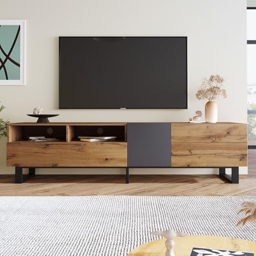 Mydtt Zweifarbiger TV Schrank, Fernsehschrank mit Grifflosem Design, Lowboard mit Schubladen und Tür, Wohnzimmer Möbel TV Board 180cm Lang von Mydtt