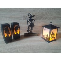 Gruselige Halloween Dekoration, Laterne, Särge Und Hexe 3Er Set Mit Integriertem Licht von Myesponita