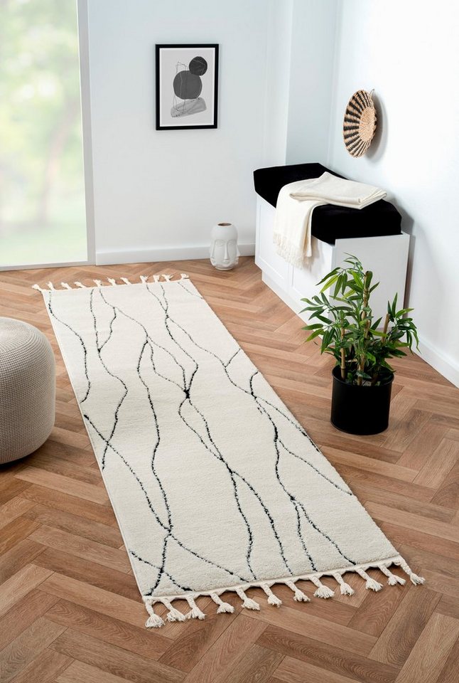 Myflair Möbel & Accessoires Hochflor-Läufer Moroccan Handwrite, rechteckig, Höhe: 24 mm, modern, marokkanisches Design, flauschig weich, mit Fransen von Myflair Möbel & Accessoires