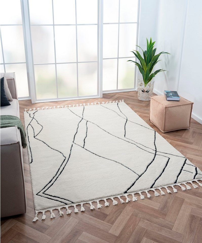 Hochflor-Teppich Moroccan Drawline, Myflair Möbel & Accessoires, rechteckig, Höhe: 24 mm, modern, marokkanisches Design, flauschig weich durch Hochflor von Myflair Möbel & Accessoires