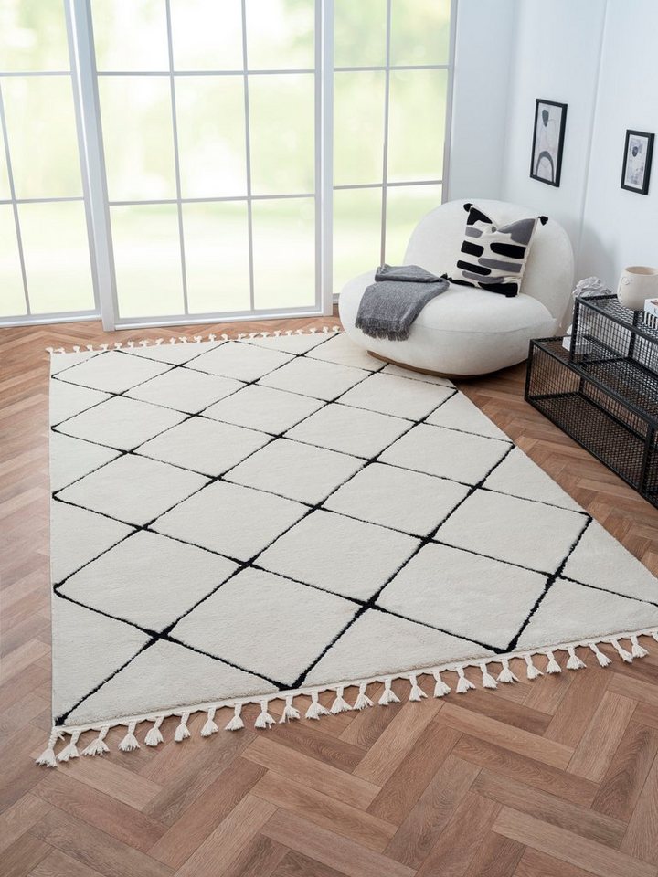 Hochflor-Teppich Moroccan Square, Myflair Möbel & Accessoires, rechteckig, Höhe: 24 mm, modern, marokkanisches Design, Rauten Muster, weich durch Hochflor von Myflair Möbel & Accessoires