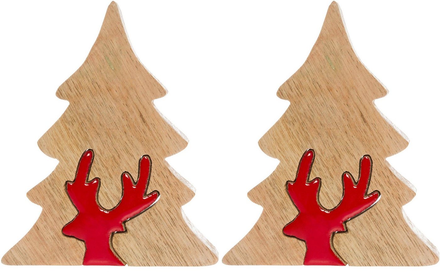 Myflair Möbel & Accessoires Dekobaum Deko Puzzle Baum, mit Rentier (Set, 2 St), Weihnachtsdeko aus Holz, Weihnachtsbaum, Höhe ca. 17 cm von Myflair Möbel & Accessoires