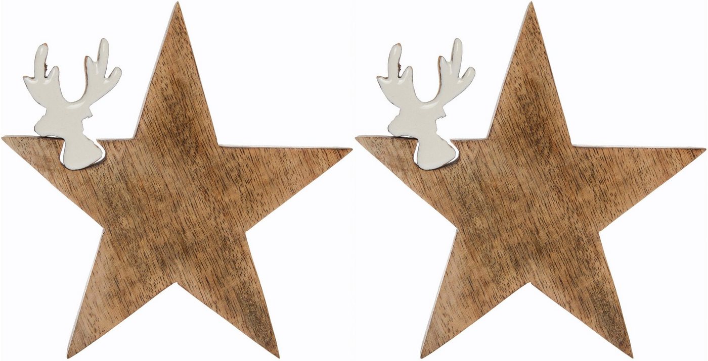 Myflair Möbel & Accessoires Dekostern Star, Deko Puzzle Stern, mit kleinem Rentierkopf, 2 St., Weihnachtsdeko aus Holz, Weihnachtsstern, Höhe ca. 15 cm von Myflair Möbel & Accessoires