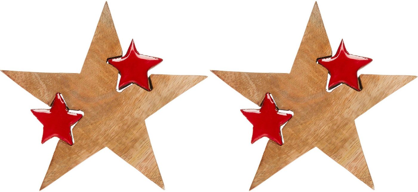 Myflair Möbel & Accessoires Dekostern Star, Deko Puzzle Stern, mit kleinen Sternen, 2 St., Weihnachtsdeko aus Holz, Weihnachtsstern, Höhe ca. 14 cm von Myflair Möbel & Accessoires