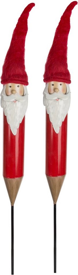 Myflair Möbel & Accessoires Gartenstecker Weihnachtsdeko rot aussen (Set, 2-St) Weihnachtsmann Motiv, Höhe ca. 58 cm von Myflair Möbel & Accessoires