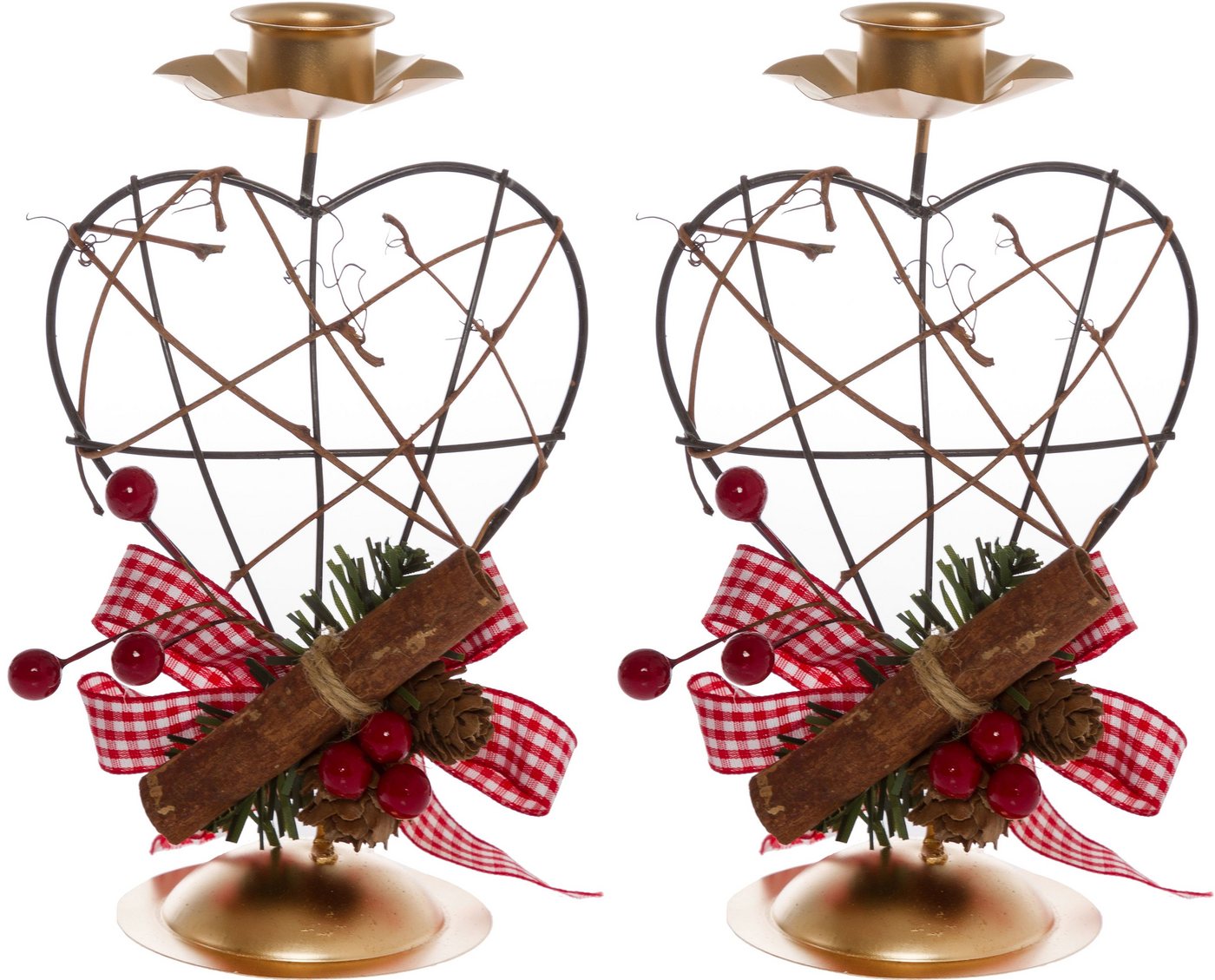 Myflair Möbel & Accessoires Kerzenhalter Herz, Weihnachtsdeko rot (Set, 2 St), mit winterlicher Dekoration, Höhe 18 cm von Myflair Möbel & Accessoires
