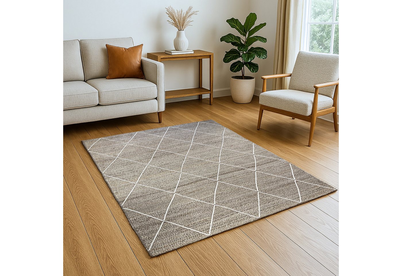 Myflair Möbel & Accessoires Teppich Juna Essence, rechteckig, Höhe: 10 mm, Juteteppich, handgeflochten, meliert, Rauten Muster, auch als Läufer von Myflair Möbel & Accessoires