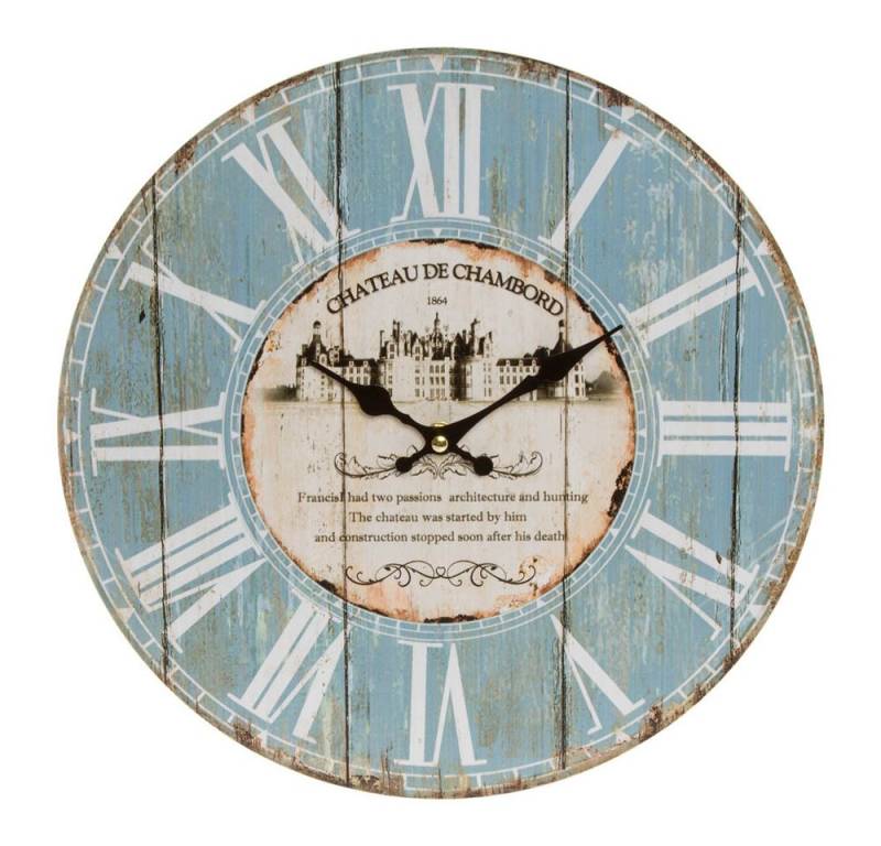 Myflair Möbel & Accessoires Wanduhr Wanduhr CHATEAU hellblau weiß shabby chic D34cm Uhr im Landhausstil von Myflair Möbel & Accessoires