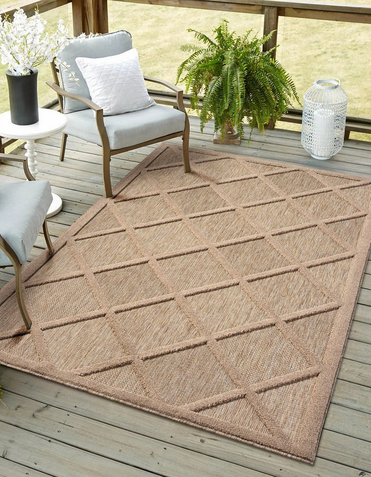 Teppich Amara, Myflair Möbel & Accessoires, rechteckig, Höhe: 8 mm, Uni Farben, Hoch-Tief Effekt, Outdoor geeignet, Balkon, Terrasse von Myflair Möbel & Accessoires