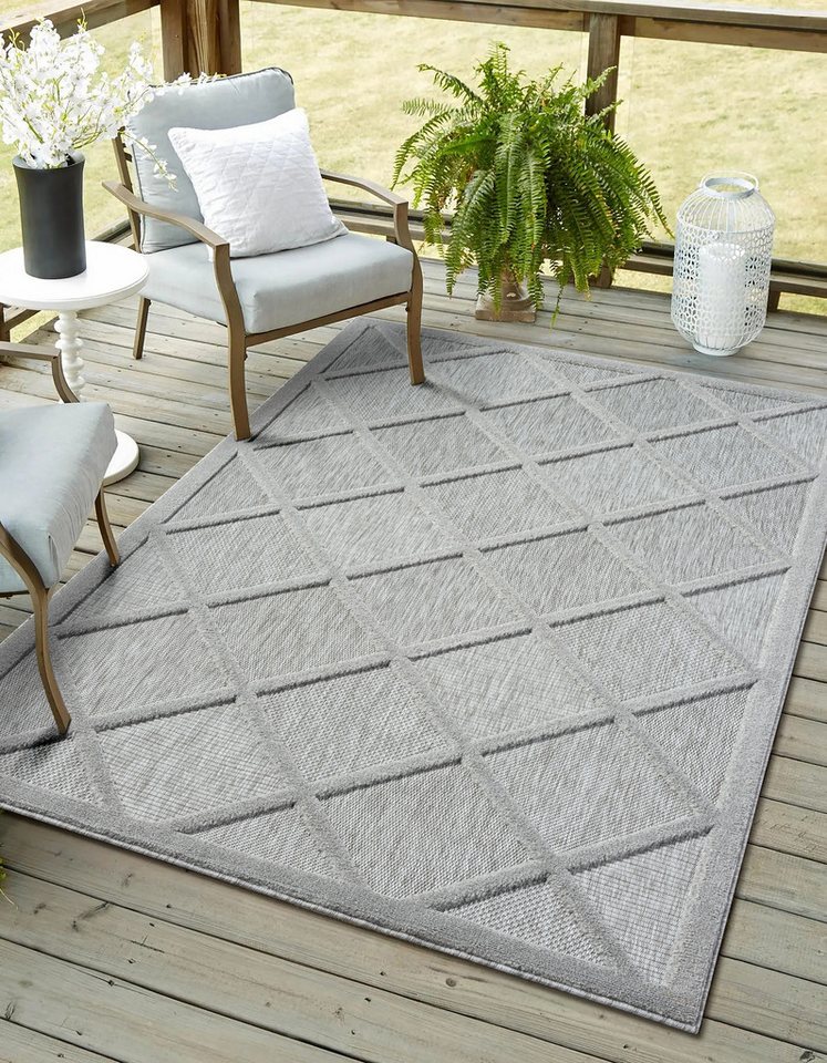 Teppich Amara, Myflair Möbel & Accessoires, rechteckig, Höhe: 8 mm, Uni Farben, Hoch-Tief Effekt, Outdoor geeignet, Balkon, Terrasse von Myflair Möbel & Accessoires