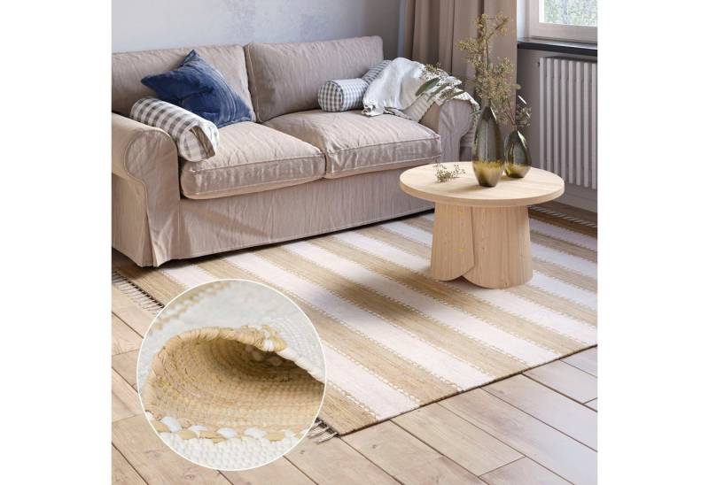 Myflair Möbel & Accessoires Teppich Karim, rechteckig, Höhe: 10 mm, Handweb Teppich, gestreift, 90% Baumwolle, handgewebt, mit Fransen von Myflair Möbel & Accessoires