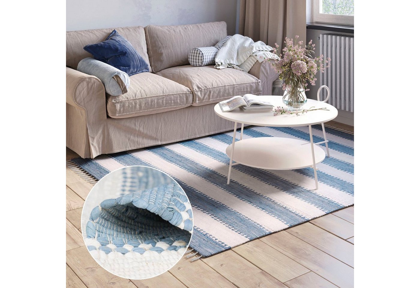 Myflair Möbel & Accessoires Teppich Karim, rechteckig, Höhe: 10 mm, Handweb Teppich, gestreift, 90% Baumwolle, handgewebt, mit Fransen Myflair Möbel & Accessoires Teppich Karim, rechteckig, Höhe: 10 mm, Handweb Teppich, gestreift, 90% Baumwolle, handgewebt, mit Fransen von Myflair Möbel & Accessoires