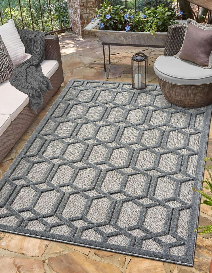 Teppich Thala, Myflair Möbel & Accessoires, rechteckig, Höhe: 8 mm, modernes Design, Hoch-Tief Effekt, Outdoor geeignet, Balkon, Terrasse von Myflair Möbel & Accessoires