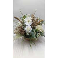 Herbstgesteck Herbstdekoration Rose Gerbera Lilie Getreide Gräser Weiß Grün von MyfleurDE