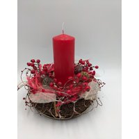Herbstgesteck Kerze Blätter Beeren Gräser Rot Herbstgesteck Kerze Blätter Beeren Gräser Rot von MyfleurDE