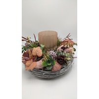 Tischgesteck Herbstgesteck Herbstdekoration Seidenblumen Windlicht Laub Sukkulente Rosa Braun von MyfleurDE
