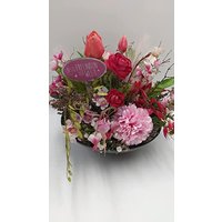 Tischgesteck Sommergesteck"Beste Freundin Der Welt" Feder Schmetterling Tränendes Herz Tulpe Gräser Bunt von MyfleurDE