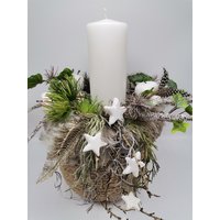 Weihnachtsgesteck Adventsgesteck Adventskranz Kerze Äpfel Sterne Federn Ranken Xl von MyfleurDE