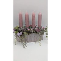Weihnachtsgesteck Adventsgesteck Tischgesteck Bauernglas-Kugeln Herzen Kerzen Rosa Weihnachtsgesteck Adventsgesteck Tischgesteck Bauernglas-Kugeln Herzen Kerzen Rosa von MyfleurDE