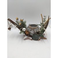 Weihnachtsgesteck Teelicht Kugel Eichel Silber von MyfleurDE