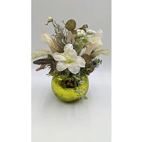 Wintergesteck Weihnachtsgesteck Tischgesteck Stern Amaryllis Mistel Beeren Gräser Tanne Grün Weiß von MyfleurDE