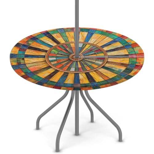 Myfsucce Abstracy Bunte Darts, wasserdichte Outdoor-Tischdecke mit Schirmloch und elastischem Rand, passgenaues Design für Terrasse, Garten und Picknick, lichtechtes Polyester mit Reißverschluss von Myfsucce