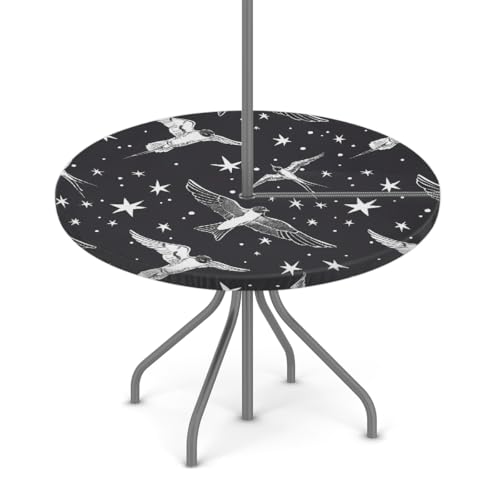 Myfsucce Bird Star Wasserdichte Outdoor-Tischdecke mit Schirmloch und elastischem Rand, passgenaues Design für Terrasse, Garten und Picknick, nicht verblassendes Polyester mit Reißverschluss von Myfsucce