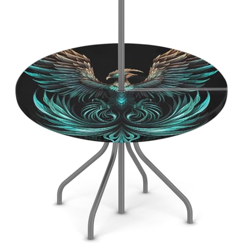 Myfsucce Fantasy Phoenix Wasserdichte Outdoor-Tischdecke mit Schirmloch und elastischem Rand, passgenaues Design für Terrasse, Garten und Picknick, nicht verblassendes Polyester mit Reißverschluss von Myfsucce