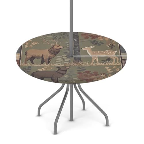 Myfsucce Farmhouse Beer Deer Wasserdichte Outdoor-Tischdecke mit Schirmloch und elastischem Rand, passgenaues Design für Terrasse, Garten und Picknick, nicht verblassendes Polyester mit Reißverschluss von Myfsucce