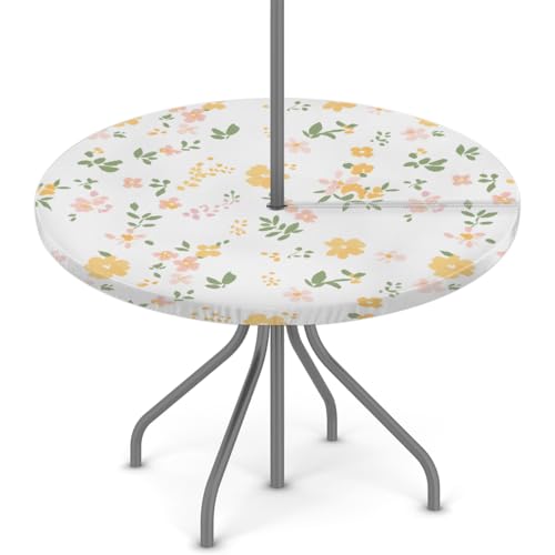 Myfsucce Little Flowers Wasserdichte Outdoor-Tischdecke mit Schirmloch und elastischem Rand, passgenaues Design für Terrasse, Garten und Picknick, nicht verblassendes Polyester mit Reißverschluss von Myfsucce