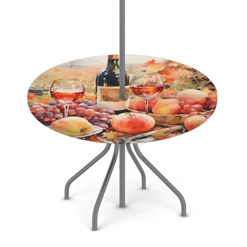 Myfsucce Ölgemälde, wasserdichte Outdoor-Tischdecke mit Schirmloch und elastischem Rand, passgenaues Design für Terrasse, Garten und Picknick, lichtechtes Polyester mit Reißverschluss von Myfsucce