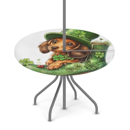 Myfsucce St. Patricks Day Wasserdichte Outdoor-Tischdecke mit Schirmloch und elastischem Rand, passgenaues Design für Terrasse, Garten und Picknick, nicht verblassendes Polyester mit Reißverschluss von Myfsucce