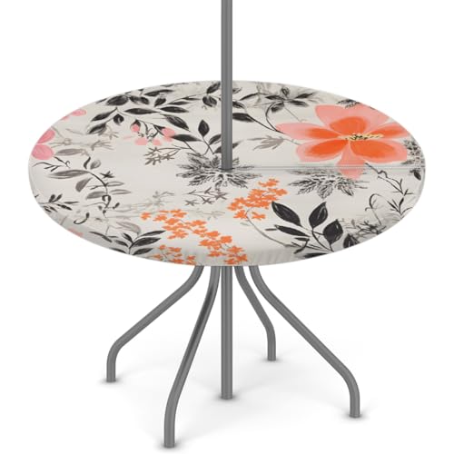 Myfsucce Wasserdichte Outdoor-Tischdecke mit Blumenmotiv, mit Schirmloch und elastischem Rand, passgenaues Design für Terrasse, Garten und Picknick, verblasstes Polyester mit Reißverschluss von Myfsucce
