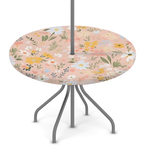 Myfsucce Wasserdichte Outdoor-Tischdecke mit Blumenmotiv und Gänseblümchen, mit Schirmloch und elastischem Rand, passgenaues Design für Terrasse, Garten und Picknick, lichtechtes Polyester mit von Myfsucce
