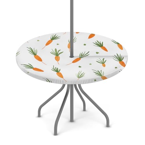 Myfsucce Wasserdichte Outdoor-Tischdecke mit Karottenmuster, mit Schirmloch und elastischem Rand, passgenaues Design für Terrasse, Garten und Picknick, nicht verblassendes Polyester mit Reißverschluss von Myfsucce