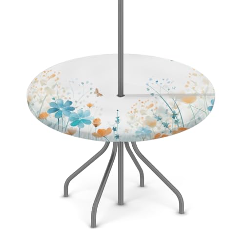 Myfsucce Wasserdichte Outdoor-Tischdecke mit Regenschirmloch und elastischem Rand, für Terrasse, Garten und Picknick, lichtechtes Polyester mit Reißverschluss von Myfsucce
