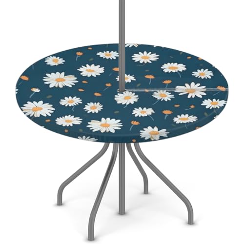 Myfsucce Wasserdichte Outdoor-Tischdecke mit Regenschirmloch und elastischem Rand, passgenaues Design für Terrasse, Garten und Picknick, lichtechtes Polyester mit Reißverschluss, Blau von Myfsucce