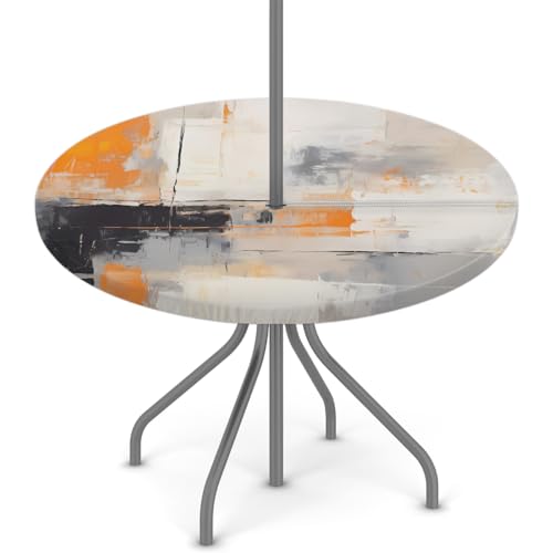Myfsucce Wasserdichte Outdoor-Tischdecke mit Schirmloch und elastischem Rand, Design für Terrasse, Garten und Picknick, lichtechtes Polyester mit Reißverschluss, Orange / Grau von Myfsucce