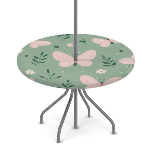 Myfsucce Wasserdichte Outdoor-Tischdecke mit Schirmloch und elastischem Rand, Design für Terrasse, Garten und Picknick, lichtechtes Polyester mit Reißverschluss, Rosa von Myfsucce