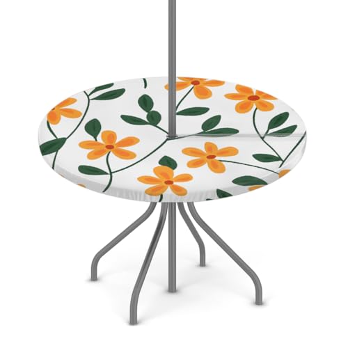 Myfsucce Wasserdichte Outdoor-Tischdecke mit Schirmloch und elastischem Rand, für Terrasse, Garten und Picknick, farbechtes Polyester mit Reißverschluss, Orange von Myfsucce