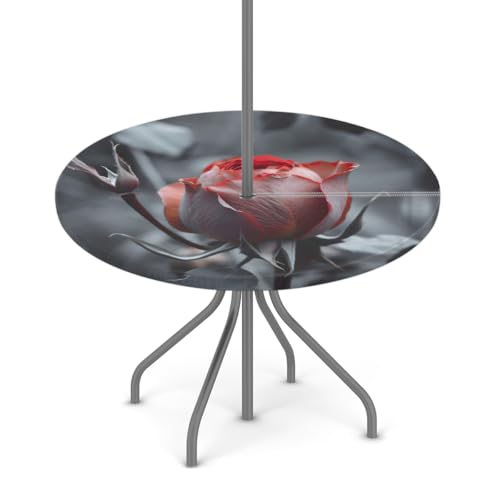 Myfsucce Wasserdichte Outdoor-Tischdecke mit Schirmloch und elastischem Rand, passgenaues Design für Terrasse, Garten und Picknick, lichtechtes Polyester mit Reißverschluss, Rot / Rosa von Myfsucce