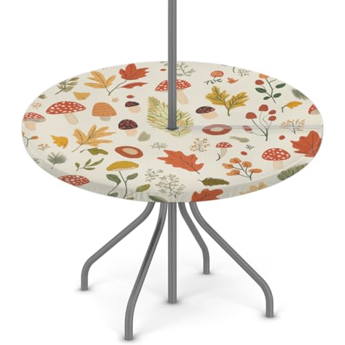 Myfsucce Wasserdichte Outdoor-Tischdecke mit Schirmloch und elastischem Rand, passgenaues Design für Terrasse, Garten und Picknick, lichtechtes Polyester mit Reißverschluss von Myfsucce