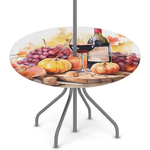 Myfsucce Wasserdichte Outdoor-Tischdecke mit Schirmloch und elastischem Rand, passgenaues Design für Terrasse, Garten und Picknick, lichtechtes Polyester mit Reißverschluss von Myfsucce
