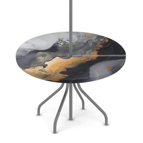 Myfsucce Wasserdichte Outdoor-Tischdecke mit Schirmloch und elastischem Rand, passgenaues Design für Terrasse, Garten und Picknick, lichtechtes Polyester mit Reißverschluss von Myfsucce