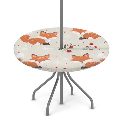 Myfsucce Wasserdichte Outdoor-Tischdecke mit Schirmloch und elastischem Rand, passgenaues Design für Terrasse, Garten und Picknick, lichtechtes Polyester mit Reißverschluss von Myfsucce