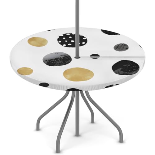 Myfsucce Wasserdichte Outdoor-Tischdecke mit Schirmloch und elastischem Rand, passgenaues Design für Terrasse, Garten und Picknick, nicht verblassendes Polyester mit Reißverschluss von Myfsucce