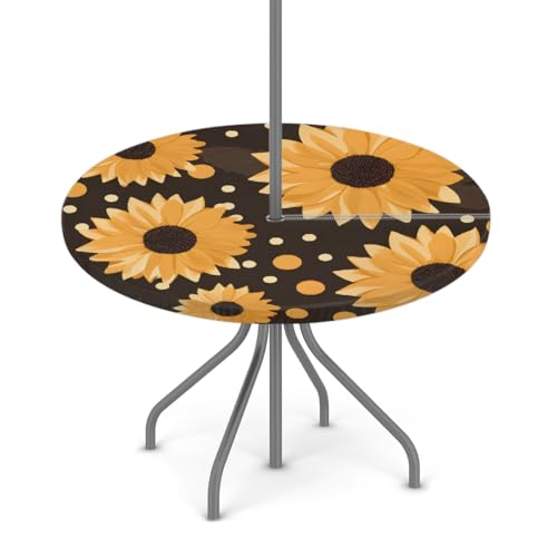 Myfsucce Wasserdichte Outdoor-Tischdecke mit Sonnenblumen-Motiv, mit Schirmloch und elastischem Rand, passgenaues Design für Terrasse, Garten und Picknick, lichtechtes Polyester mit Reißverschluss von Myfsucce