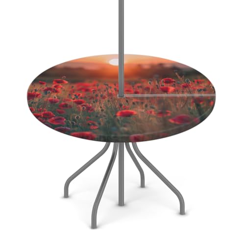 Myfsucce Wasserdichte Outdoor-Tischdecke mit Sonnenschirmloch und elastischem Rand, passgenaues Design für Terrasse, Garten und Picknick, nicht verblassendes Polyester mit Reißverschluss von Myfsucce