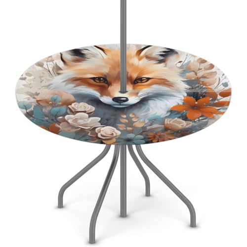 Myfsucce Wasserfeste Outdoor-Tischdecke mit Blumenmuster, mit Schirmloch und elastischem Rand, passgenaues Design für Terrasse, Garten und Picknick, lichtechtes Polyester mit Reißverschluss von Myfsucce